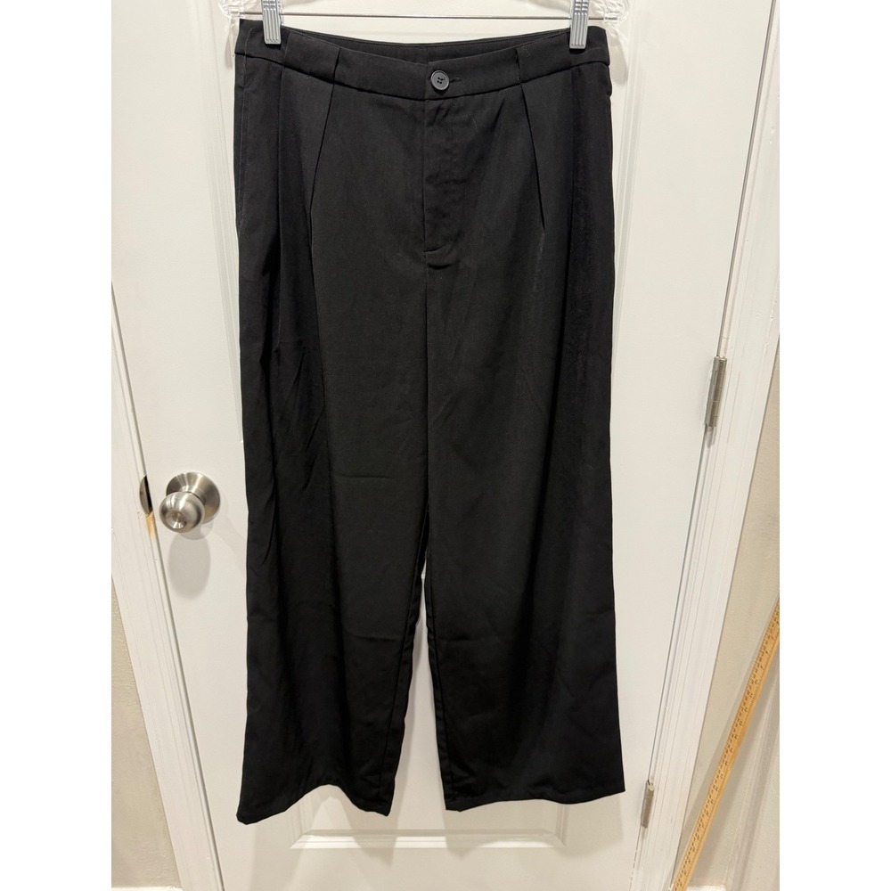 Cider Womens Wide Leg Trousers Pleated Front Black Size L NWT